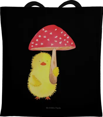 Produktbild von Mr. & Mrs. Panda Schultasche Küken Fliegenpilz - Schwarz - Geschenk, Glückspilz, Tasche, Frohe Ostern, Tote Bag, Shopping, Laptoptasche, Beutel, Ostergrüße
