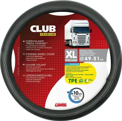 Produktbild von LAMPA Accessories Lkw Leder Lenkradbezug XL Club 49-51 cm, Griffschutz 10 cm breit für LKW, Busse, Nutzfahrzeuge und Transporter