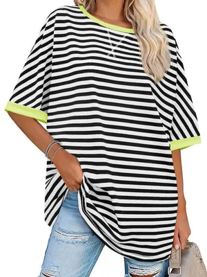 Produktbild von Gestreiftes Damen-T-Shirt mit kontrastierenden Farben und schmaler Passform