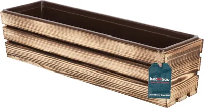 Produktbild von KOTARBAU® Holzblumenkasten Gebrannt mit Kunststoffeinsatz 60 x 18 x15  cm  Blumentopf Pflanzkasten