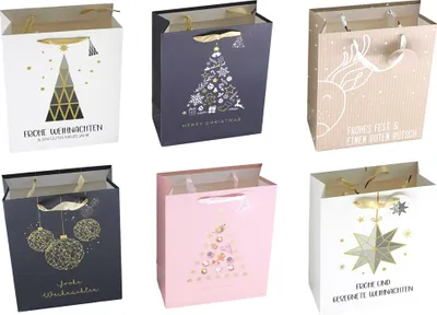 Produktbild von 12 x Geschenktüten aus Papier für Weihnachten in edler Optik (18 x 23 x 10 cm)B/H/T  Geschenkverpackung Weihnachten Geschenktaschen Weihnachten