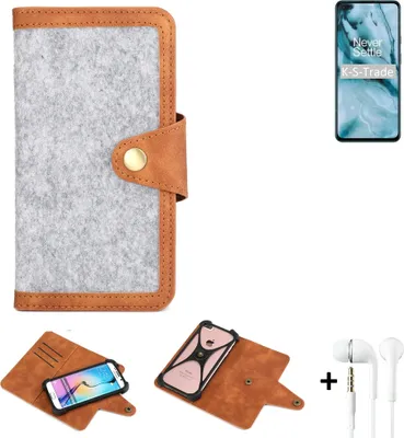 Produktbild von K-S-Trade Handyhülle + Kopfhörer kompatibel mit Nokia C3 Schutzhülle Filz Hülle Kunstleder hellgrau braun (1x)