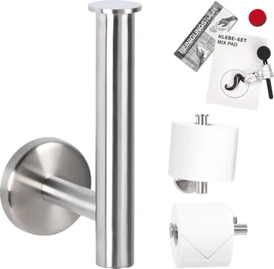 Immagine prodotto di bremermann serie bagno PIAZZA - Portarotolo 2in1 incl. set di adesivi in acciaio inox opaco