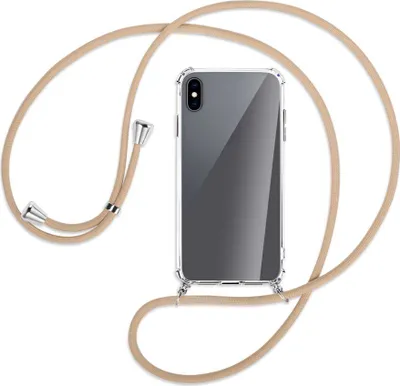 Produktbild von Handykette Backcover-Schutzhülle mit Band (Metall silberfarben) für Apple iPhone XS Max - beige