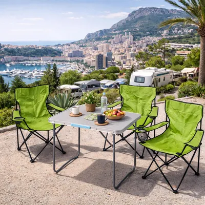 Produktbild von 4-teiliges Campingmöbel Set lime XL Tisch 80x60x68cm + Campingstühle