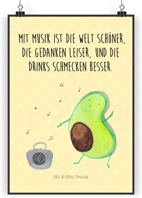 Produktbild von Mr. & Mrs. Panda Bild Avocado Tanzen DIN A3 - Gelb Pastell - Geschenk, wanddeko, Wandbild, Plakat, Urlaub, Singen, drucke, Party, Musik, Kunstdruck