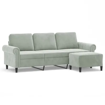 Obrázek produktu pro vidaXL Pohovka pro 3 osoby s taburetem Světle šedá 180 cm Velvet