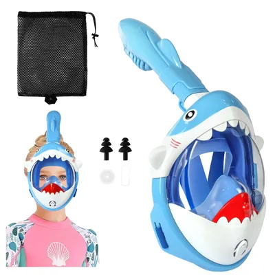 Productafbeelding van Volgezichtsmasker voor kinderen, haaiendesign, 180° zichtveld, met verbeterd ademhalingssysteem