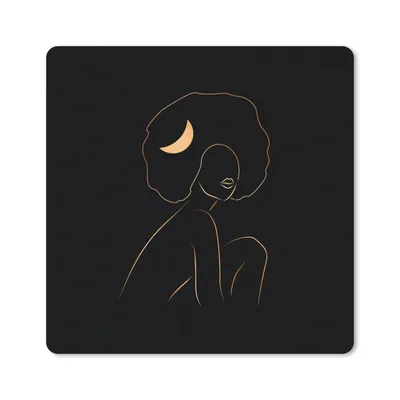 Produktbild von MuchoWow® Mauspad Mousepad Frau - Mond - Gold - Strichzeichnung 20x20 cm - Mousepads - Maus Mat - Pad - Mausunterlage - Desk Mat - Bureauartikeln