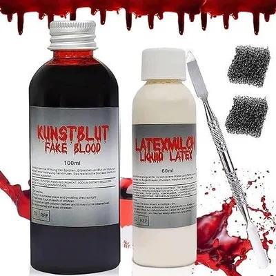 Zdjęcie produktu dla Sztuczna krew halloween makijaż zmywalny zestaw lateks gąbki