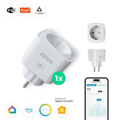 Produktbild von WLAN Funksteckdosen mit Strommessung, kompatibel mit Apple HomeKit / Matter, Alexa, Google, Tuya, App Steuerung, Smart Plug, WiFI Steckdose