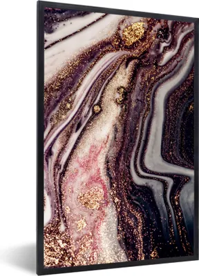 Produktbild von MuchoWow® Gerahmtes Poster Marmor - Rosa - Gold - Glitzer - Marmoroptik 60x90 cm - Poster mit Schwarzem Bilderrahmen Wandposter Rahmen Foto Bilder - Kunst
