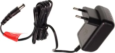 A black power adapter and cable for a vacuum cleaner.