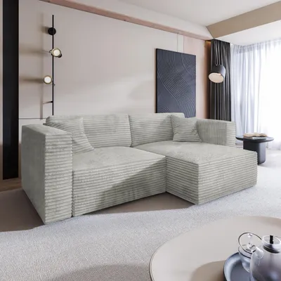 Produktbild von Masseno Ecksofa NERIO T mit Schlaffunktion L-Form, Sofa mit Bettkasten, Wohnzimmersofa, Couch, Soffa, Bettsofa, Couchgarnitur- Hellgrau, TILIA 83