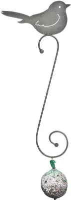 Produktbild von Vogelfutterstation mit Haken Vogel Metall grau H60cm Garten Meisenknödelhalter
