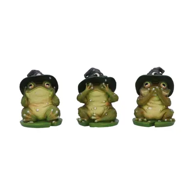 Diese drei Froschfiguren stellen die drei Affen dar: "Nichts sehen, nichts hören, nichts sagen".