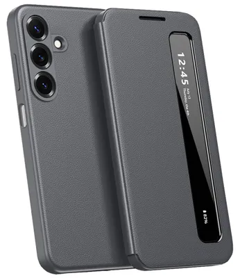 Produktbild von Kunstleder Hülle für Samsung Galaxy A27, Intelligentes Handyhülle mit Smart Side Window Grau