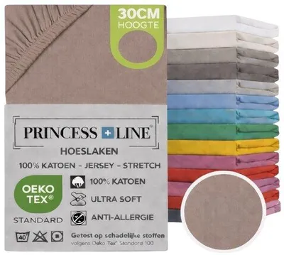 Productafbeelding van Unyqoos® Spannenlaken 120 x 200 cm – 100% katoenen jersey, elastisch met elastiek rondom, kreukvrij, geschikt voor matrassen tot 30 cm hoog, taupekleurig