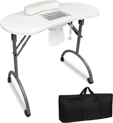 Obrázok produktu pre Skladacia manikérka – mobilný stolík na manikúru – pre ošetrovanie nechtov – s integrovaným odsávacím systémom – 90 x 37 x 77 cm – biela
