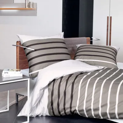 Produktbild von Janine Mako Satin Bettwäsche 2 teilig Bettbezug 135 x 200 cm Kopfkissenbezug 80 x 80 cm J. D. Streifen taupe braun