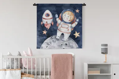 Produktbild von MuchoWow® Wandteppich Wandbehang Weltraum - Rakete - Mond - Jungen - Mädchen - Kinder 90x90 cm Tapisserie Dekoration Wandtuch - Wandaufhänger