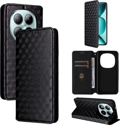 Image de Pour Xiaomi Redmi Note 15 Pro Plus Cubic Design Housse portefeuille en similicuir noir