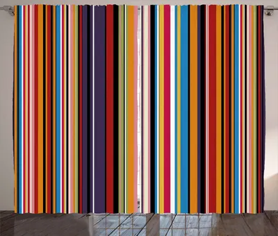 Produktbild von ABAKUHAUS Abstrakt Rustikaler Gardine, Leuchtende Farben Gestreifte, Schlafzimmer Kräuselband Vorhang mit Schlaufen und Haken, 280 x 245 cm, Mehrfarbig