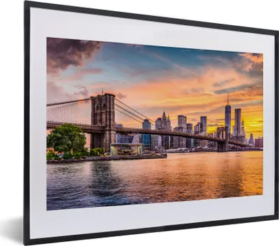 Produktbild von MuchoWow® MuchoWow® Gerahmtes Poster New York - Brooklyn Bridge - Wolken 40x30 cm - Poster mit zchwarzem Bilderrahmen - Bilderrahmen - Poster im Rahmen