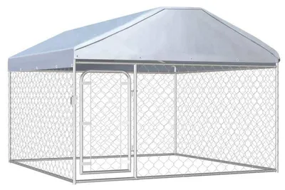 Image de Abri pour chien pour l'extérieur - Grande cabane pour animaux en acier inoxydable - 200x200x135 cm avec toit résistant aux intempéries