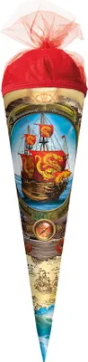 Produktbild von ROTH Geschenk-Schultüte klein Piratenschiff 22 cm rund Tüllverschluss Zuckertüte Schulanfang