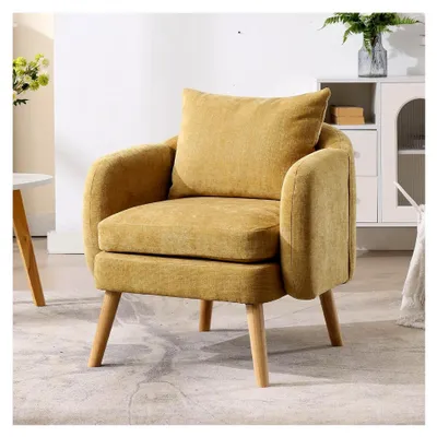 Produktbild von Loungesessel Einzelsofa für Wohnzimmer Chenille Polstersessel Akzentstuhl mit Holzbeinen