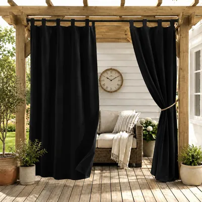Produktbild von 2Stk Outdoor Vorhang Wasserdicht mit Klettverschluss Schlaufen - Schwarz Thermovorhang Blickdicht Garten Terrasse Pergola Balkon B*H: 132x274cm, KI-generiertes Bild