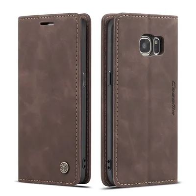 Immagine prodotto di Custodia Galaxy S7, Custodia retrò in Finto cuoio, tasche per carte, chiusura magnetica, custodia con funzione stand per Samsung Galaxy S7 Caffè