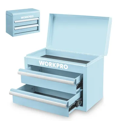 Produktbild von WORKPRO Metall Schubladenbox mit 2 Schubladen & Oberer Stauraum blau, 27,5x15x20,8cm Tisch Organizer mit Schubladen für Büro Umkleidekabine