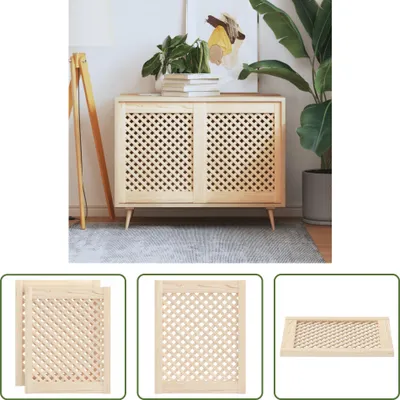 Imagen del producto de Puertas para armario "The Living Store", 2 unidades, diseño de rejilla, 49,5 x 61,5 cm, madera maciza de pino