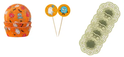 Produktbild von Demmler Muffin + Picker Set - Spookey - Motivdekoration für Events, Geburtstage und mehr - inklusive Tassendeckchen Gold