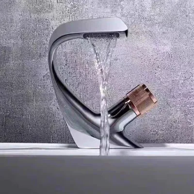 Produktbild von Wasserfall Wasserhahn Becken Wasserhahn Badezimmer Wasserhahn, Silber&Gold