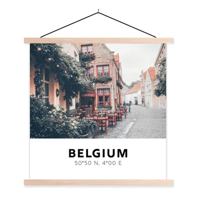 Produktbild von MuchoWow® Textilposter Belgien - Terrasse - Stadt 40x40 cm mit holzfarbenen Rahmen - Posterleiste