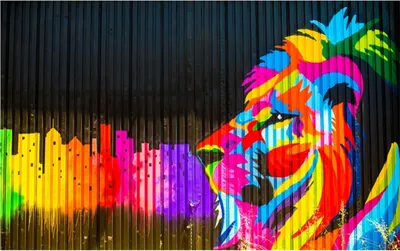 Produktbild von TPFLiving Kunstdruck LW-723 (OHNE RAHMEN) Poster - Leinwand - Wandbild - Hochauflösender Giclée-Druck, langlebig und hochwertig - Grafitti Löwe in bunten Farben - Größe: 40x50cm