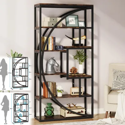 Obrázok produktu pre Priemyselná knižnica – 5-policová stojaca knižnica – kovový rám – drevené police – vintage dizajn – 30 x 95 x 175 cm – hnedá Brown 06