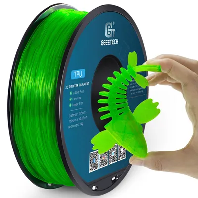 Immagine prodotto di Filamento TPU GEEETECH, diametro 1,75 mm +/- 0,02 mm, per stampanti 3D, 1 kg, bobina trasparente verde