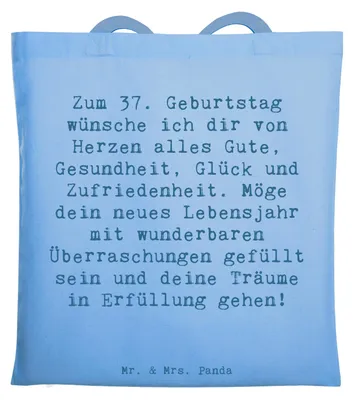 Produktbild von Mr. & Mrs. Panda Tote Bag Spruch 37. Geburtstag Grüße - Sky Blue - Geschenk, Stoffbeutel, Alter, Jutetasche, Erinnerung, Alles gut zum, Laptoptasche, Happy Birthday