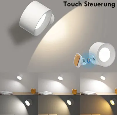 Produktbild von Wandleuchte für den Innenbereich, Zweiseitiges Licht smarte Wandleuchte, dimmbar mit Akku mit USB Ladeanschluss, Touch Steuerung für den Innenbereich, 3 Helligkeitsstufen (Weiß)