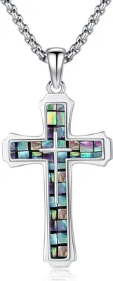 Produktbild von TRISHULA Herren Kreuz Kette Abalone Opal Malachit 925 Silber Anhänger