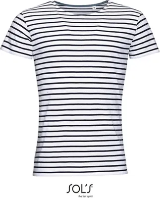 Immagine prodotto di SOLs 01398 | Maglietta da uomo a righe alla moda - Colore: Bianco/Navy - Taglia: XL
