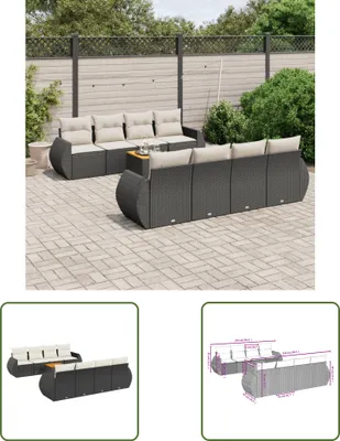 Produktbild von The Living Store 9-tlg. Garten-Sofagarnitur mit Kissen Schwarz Poly Rattan