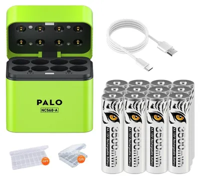 Produktbild von Wiederaufladbare Batterie, 3500mAh Kapazität, Intelligentes Ladegerät enthalten, 12 Stück und Ladegerät
