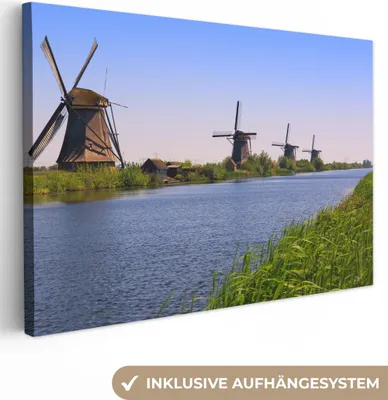 Obrázek produktu pro OneMillionCanvasses® - Obraz na plátně - 140x90 cm, Nizozemsko - Mlýn - Voda, Nástěnné umění tisk nástěnné dekorace - Fotografie na plátně - Obraz na dřevěném rámu