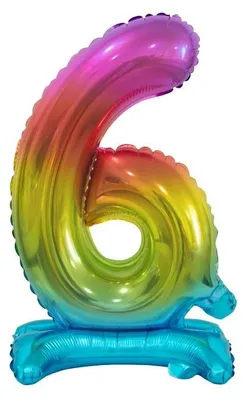 Produktbild von Folieballon Zahl 6 stehend 74 cm regenbogenfarben