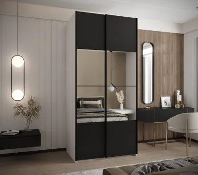 Produktbild von Zweitüriger Kleiderschrank SAMARA 4 - 100 cm, weiß/schwarz/schwarz